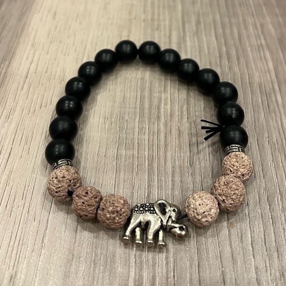 Lava Rock Healing Bracelet with Elephant Charm - Picture 3 of 4